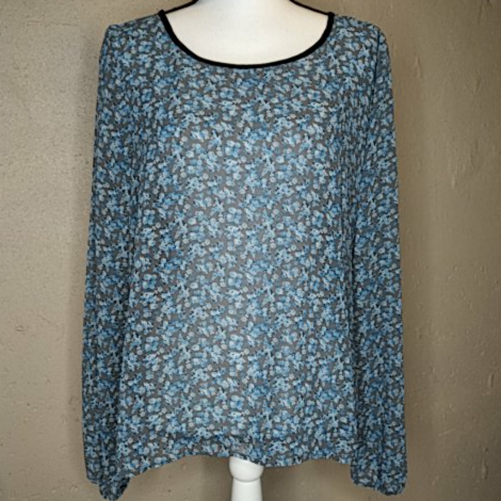 Eyelash Couture Sheer Blue Floral Blouse XL